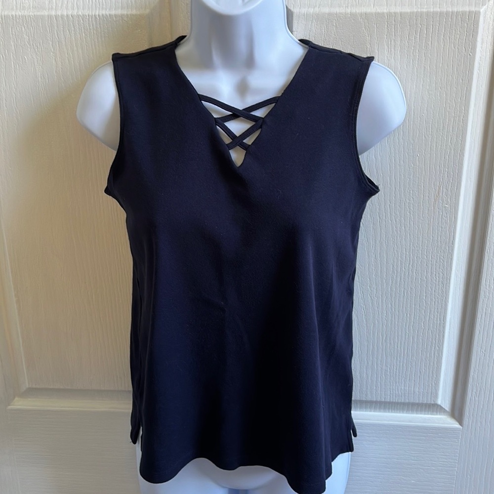 Talbots sleeveless navy top.  Size Petite